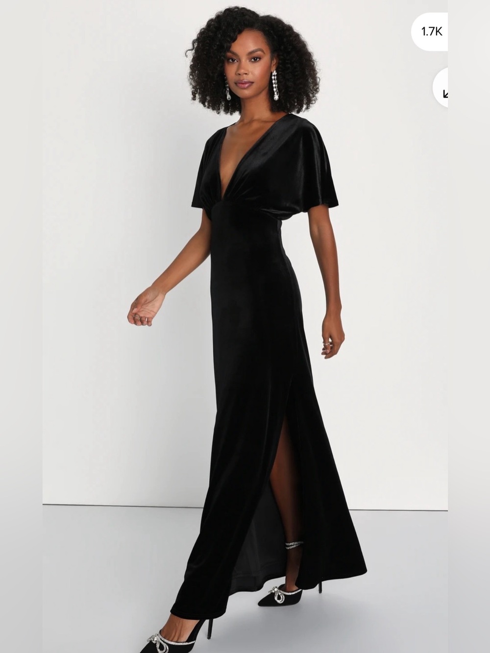 Lulus Mystical Charm Black Velvet Plunge Flutter Sleeve‎ Maxi Elegant Wedding
